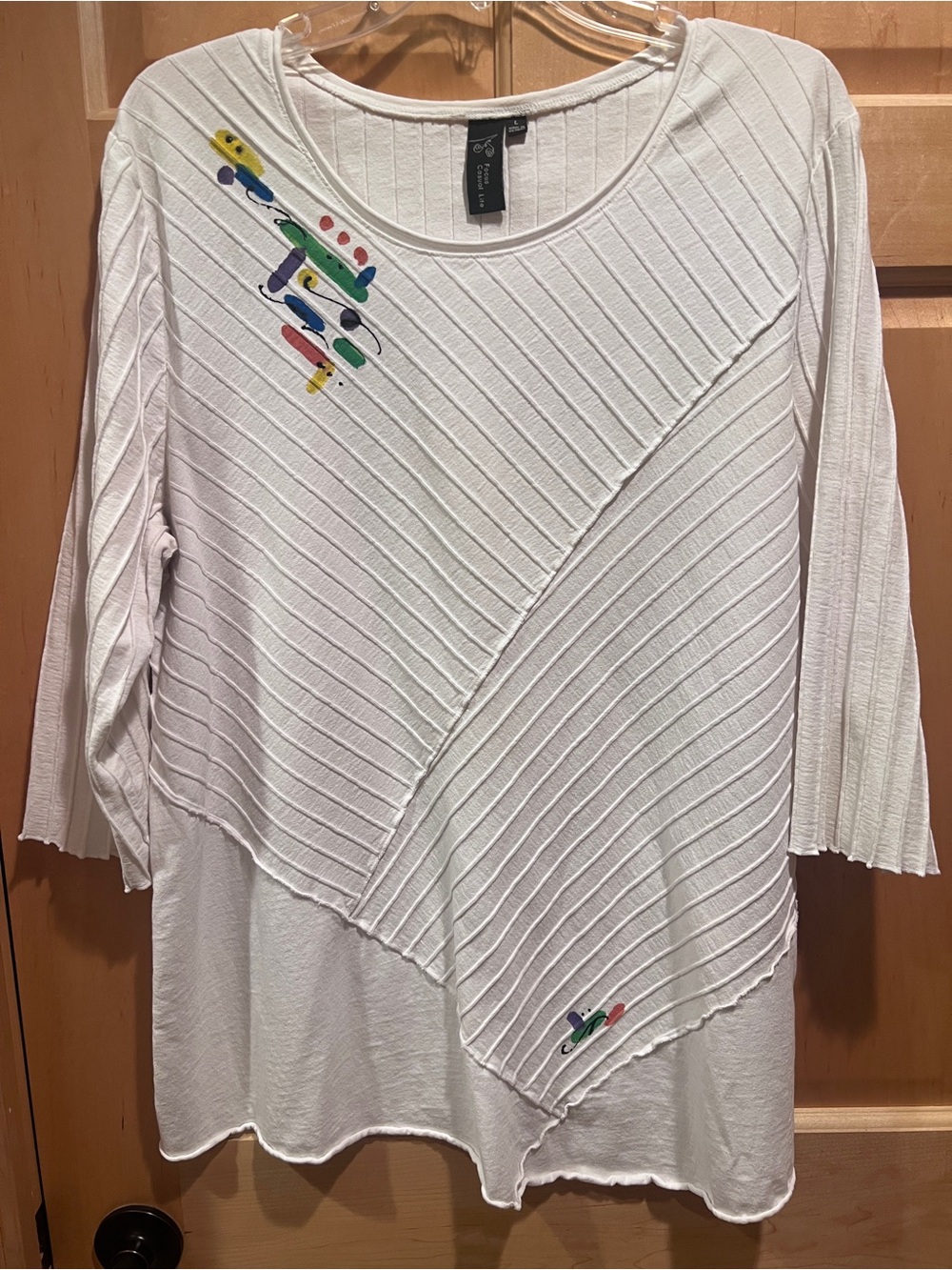 Focus Boho Asymmetrical Textured Cotton Tunic Top Lagenlook Art to Wear L